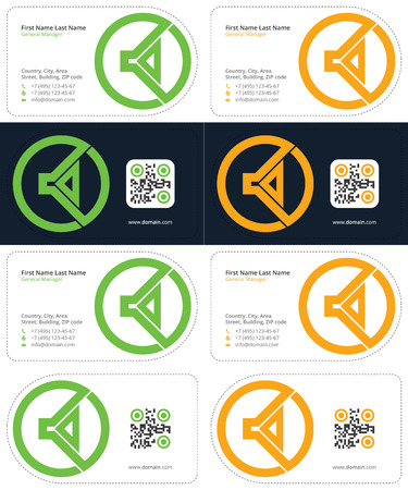 green and yellow colors, speaker business cards with a qr code, die cut cardsのイラスト素材