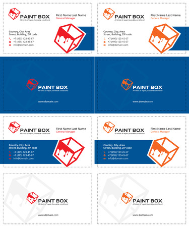 paint splash red and orange colors, cube business cards, box cardsのイラスト素材