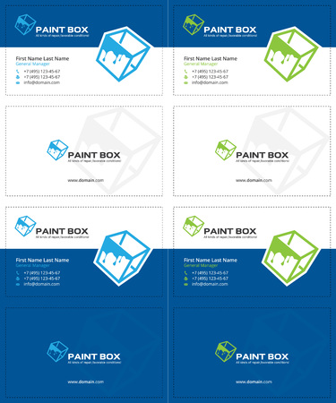 paint splash blue and green colors, cube business cards, box cardsのイラスト素材