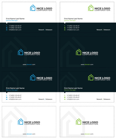house business cards, blue and green colors, simple and modern templateのイラスト素材