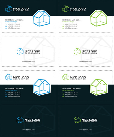 3d houses business cards, blue and green colorsのイラスト素材