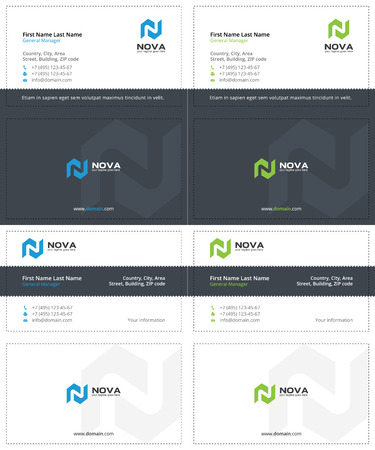 business cards with the letter m, gray, blue and green colorsのイラスト素材