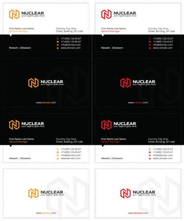business cards with the letter n, lightning and power symbol, black, orange and red colorsのイラスト素材