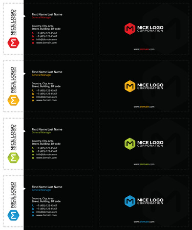 black business cards with colored boxes and radial gradientsのイラスト素材