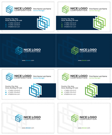 colored squares 3d business cards, dark blue, blue and green colorsのイラスト素材