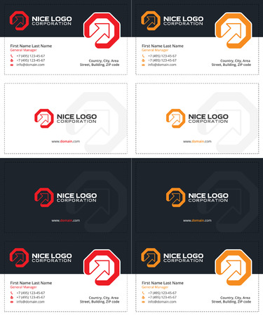 arrow and hexagon colored business cards, dark blue, red and yellow colorsのイラスト素材