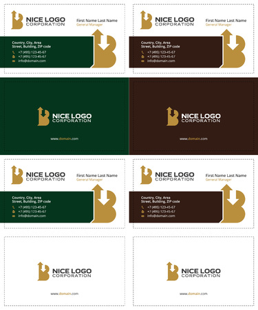 letter B with arrows up and down business cards, gold, dark green and dark brown colorsのイラスト素材