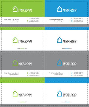 simple house business cards, gray, green and blue colorsのイラスト素材