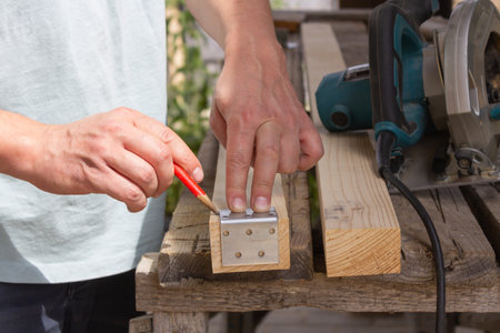 Carpentry - a master works with wood.の写真素材