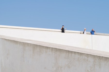 Peoples taking photos on top of the Moesgaard Museum in Aarhus, Denmark on September 2016のeditorial素材