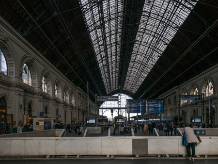 People inside the Keleti train station in Budapest, Hungary on September 2017のeditorial素材