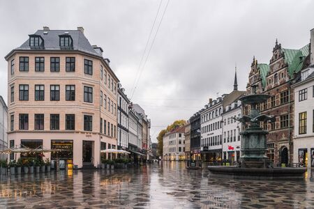 Copenhagen - October 22, 2016: Amargertorv square during a morning rainのeditorial素材