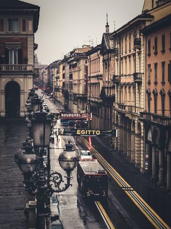 BOLOGNA, ITALY - 15 FEBRUARY, 2016: Via dell'Indipendenza street in Bologna during a light rain.
