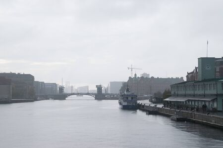Copenhagen - October 23, 2016:  Danish coast line near Nyhavnのeditorial素材