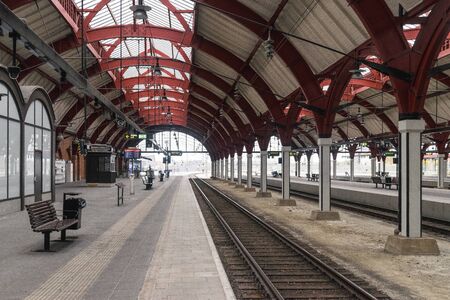 Train station structures in an empty station in Malmo, Sweden.