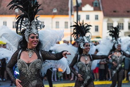 SIBIU, ROMANIA - 17 JUNE 2016: Members of  Torrevieja Carnival Group dancers  during Sibiu...