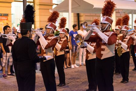 SIBIU, ROMANIA - 17 JUNE 2016: Members of Triuggio Marching Band performing at the  Sibiu...