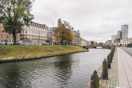 View to the  Central Stationin area,  Skeppsbron street, in Malmo, Sweden.のeditorial素材