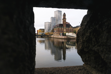 Modern meets traditional type of building in Malmo, Sweden.のeditorial素材