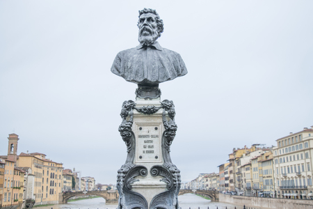 Benvenuto Cellini monument on Ponte Vecchio. He was one of the most important artists of Mannerism.のeditorial素材