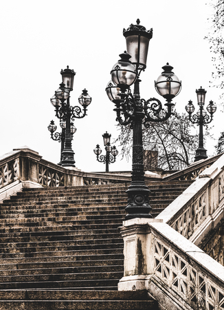 Old beautiful street lamps in Bologna, Italyの写真素材