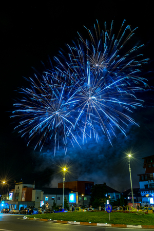 Fireworks during the closing ceremony of the FITS Festival in Sibiu, Romania.のeditorial素材
