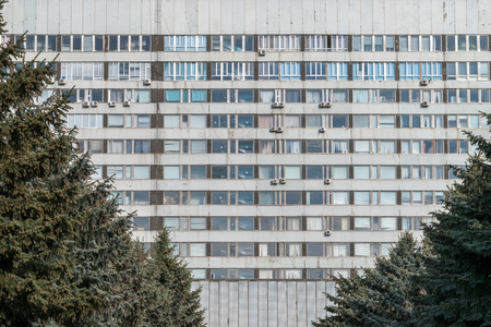 Windows of a soviet type of building in Chisinau.のeditorial素材
