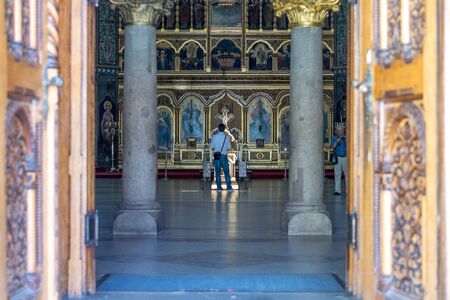 SIBIU, ROMANIA - JULY 9, 2017: Representative interior of a Orthodox church.