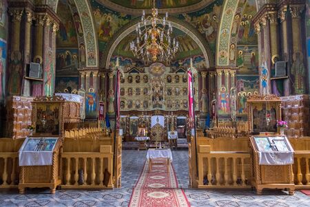 TRANSYLVANIA REGION, ROMANIA - JULY 2, 2017: An interior of a orthodox church, with muralsのeditorial素材