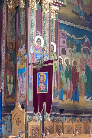 TRANSYLVANIA REGION, ROMANIA - JULY 2, 2017: An interior of a orthodox church.のeditorial素材