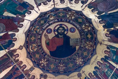 TRANSYLVANIA REGION, ROMANIA - JULY 2, 2017: An interior of a orthodox church, with muralsのeditorial素材