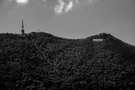 Brasov sign on the Tampa mountain in Brasov, Romania.の写真素材