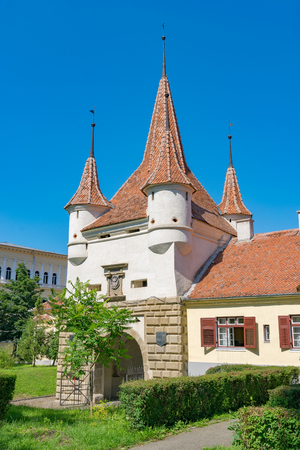 Catherine's Gate in Brasov on a sunny summer day in Brasov, Romania.の写真素材