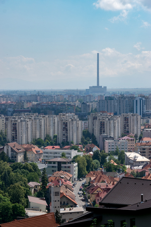 View to Brasov residential and industrial area from above in Brasov, Romania.の写真素材