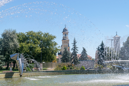 Fountain on a summer sunny day in Alba Iulia, Romania.の写真素材