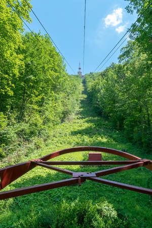 Cable car leading to Tampa Mountain in Brasov, Romania.の写真素材