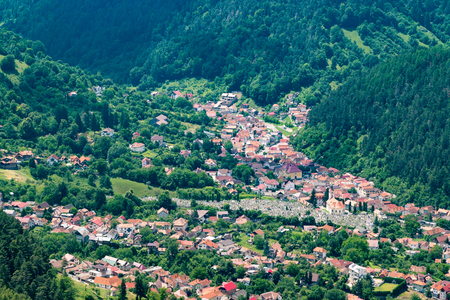 Brasov residential area at the foothill of the mountain.の写真素材