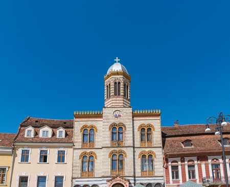 Beautiful church building in the main square in Brasov, Romania.の写真素材