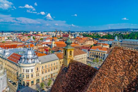 CLUJ-NAPOCA, ROMANIA - August 21, 2018: View from St. Michael's Church in Cluj-Napoca, Romania.のeditorial素材
