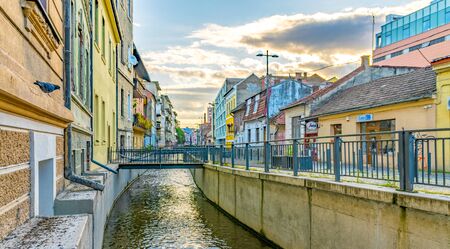 CLUJ-NAPOCA, ROMANIA - September 16, 2018: Canalul Morii and the Andrei Saguna pedestrian street in Cluj-Napoca, Romania.のeditorial素材
