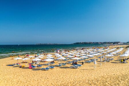 SUNNY BEACH, BULGARIA - 2 SEP 2018: Sunny Beach resort on Bulgaria s Black Sea coast known for its water sports, sand dunes, and nightlife.のeditorial素材