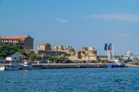 Nessebar, Bulgaria - 7 Sep 2018: Harbor Port of Nessebar, one of the major seaside resorts on the Bulgarian Black Sea Coast. Nesebar or Nesebr is a UNESCO World Heritage Site.のeditorial素材