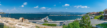 Panorama of Nessebar ancient city ruins and the harbor port.の写真素材
