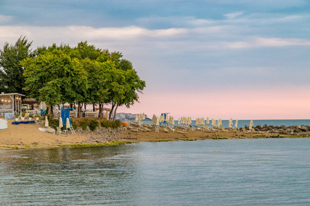 Sunrise at the beach in Sunny Beach on the Black Sea coast of Bulgaria.