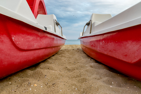 A pedal boat at the beach in Sunny Beach on the Black Sea coast of Bulgaria.の写真素材
