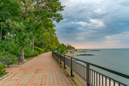 An alley at a beach in Sunny Beach on the Black Sea coast of Bulgaria.の写真素材