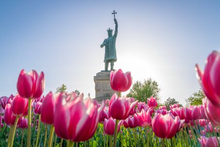 Chisinau, Moldova - Stephen III of Moldavia, known as Stephen the Great statue in the center of Chisinau, Moldova. Stephen the Great monument in Chisinau, Moldova.の写真素材