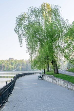 Valea Morilor park with Valea Morilor lake in Chisinau, Moldova on a sunny spring day. It is one of the most popular parks in Chisinau, Moldova.の写真素材