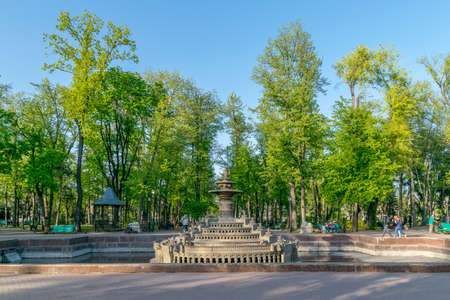 CHISINAU, MOLDOVA - March 25, 2019: The main fountain in Stephen the Great Central Park, the oldest park in Moldova. It has gained the nickname "The Park of the Lovers". Chisinau Central Park.のeditorial素材