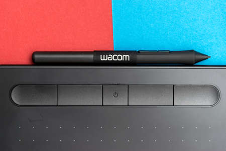 CLUJ, ROMANIA - NOV 08, 2019: Wacom brand illustrative editorial. Wacom is a Japanese company...